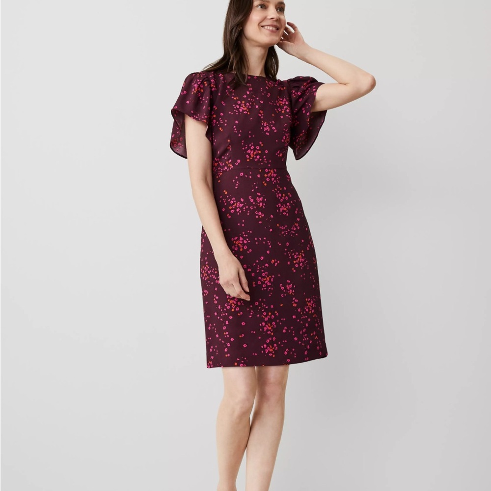 Ann Taylor Sheath Mini Dress with Flutter Sleeves
